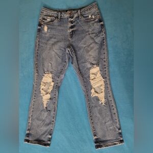 Judy Blue Jeans Womens Boyfriend Fit Size 13/31 Blue Stretch Distressed